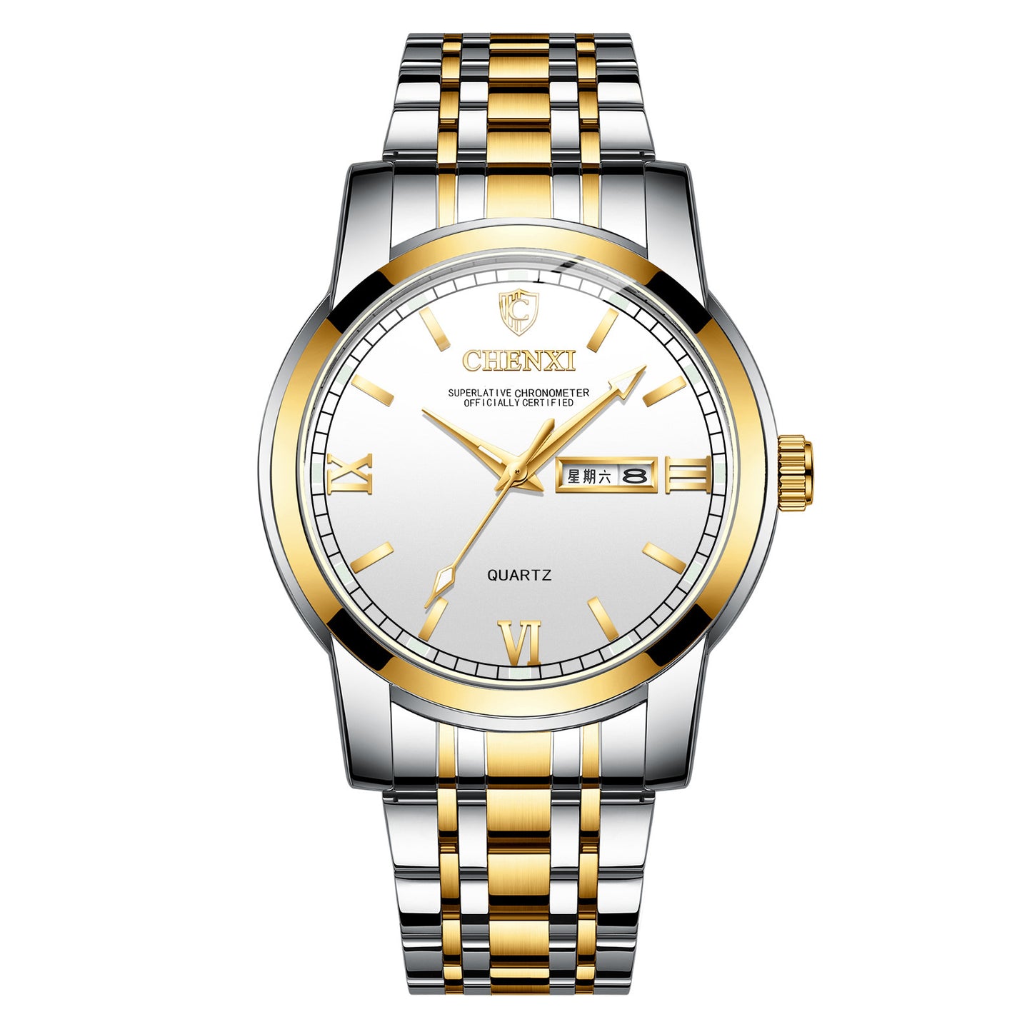 Double Calendar Luminous Waterproof Steel Belt Positive Watch