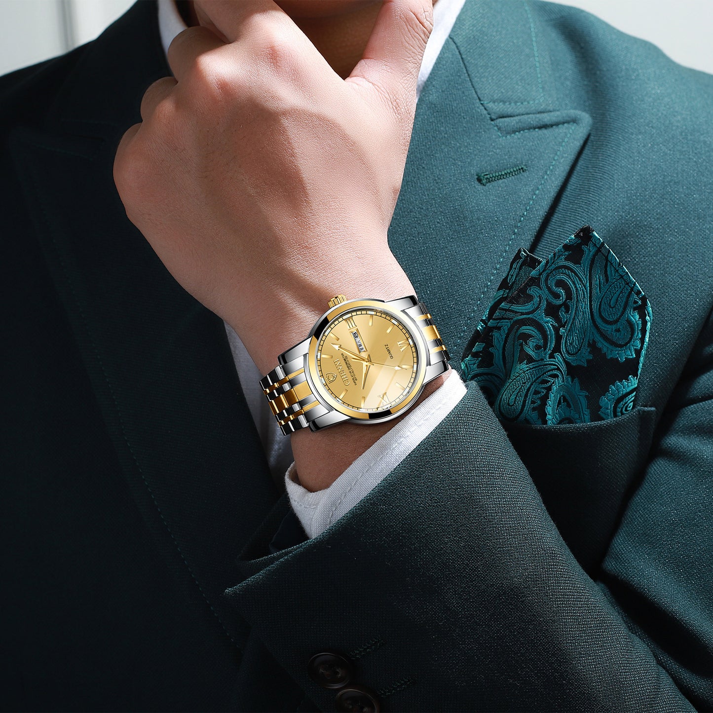 Double Calendar Luminous Waterproof Steel Belt Positive Watch