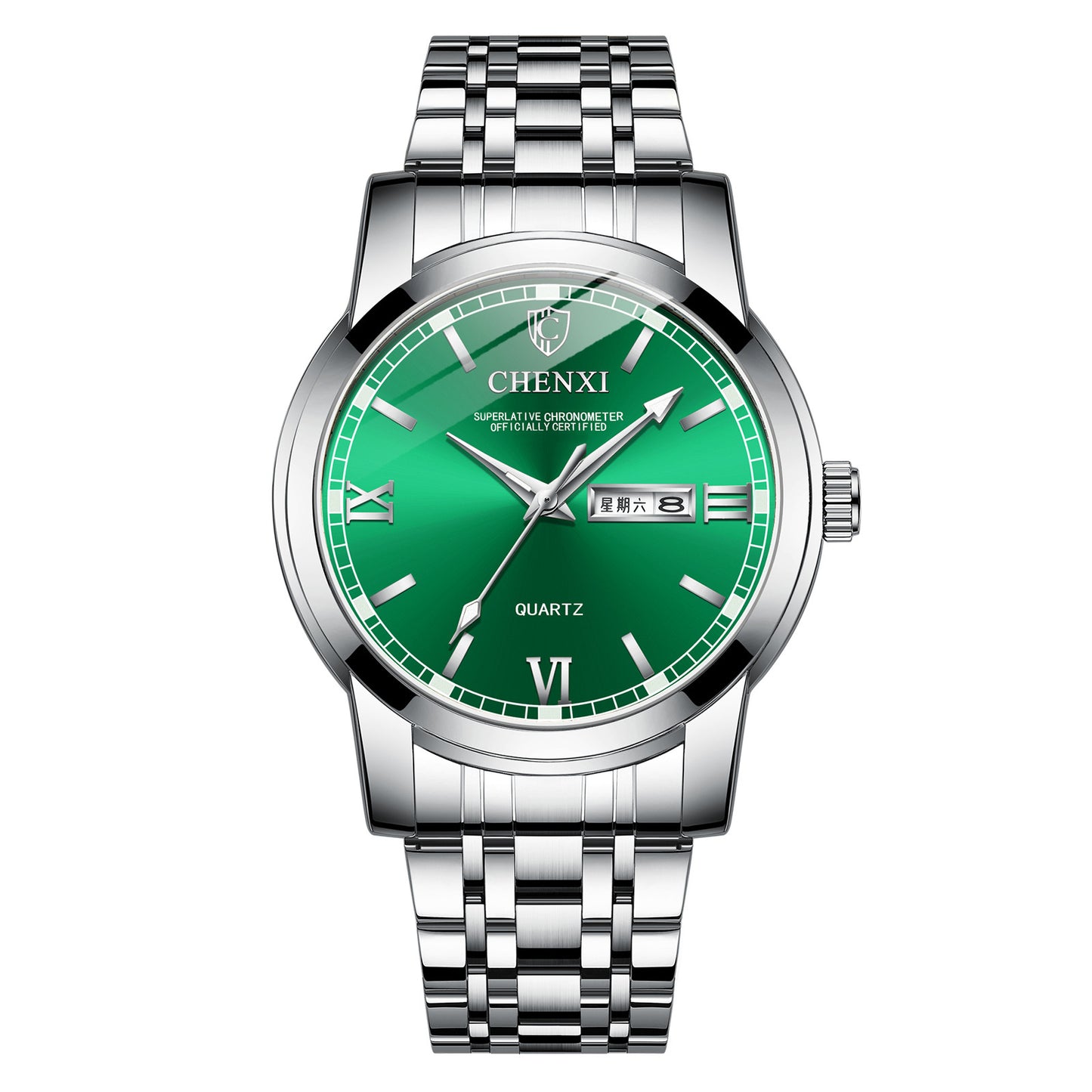 Double Calendar Luminous Waterproof Steel Belt Positive Watch