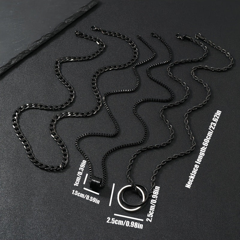 Stainless Steel Necklace Three-dimensional Cylindrical Ring Buckle Titanium Steel Necklace Suit
