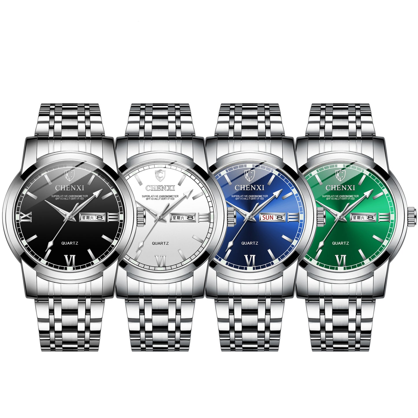 Double Calendar Luminous Waterproof Steel Belt Positive Watch