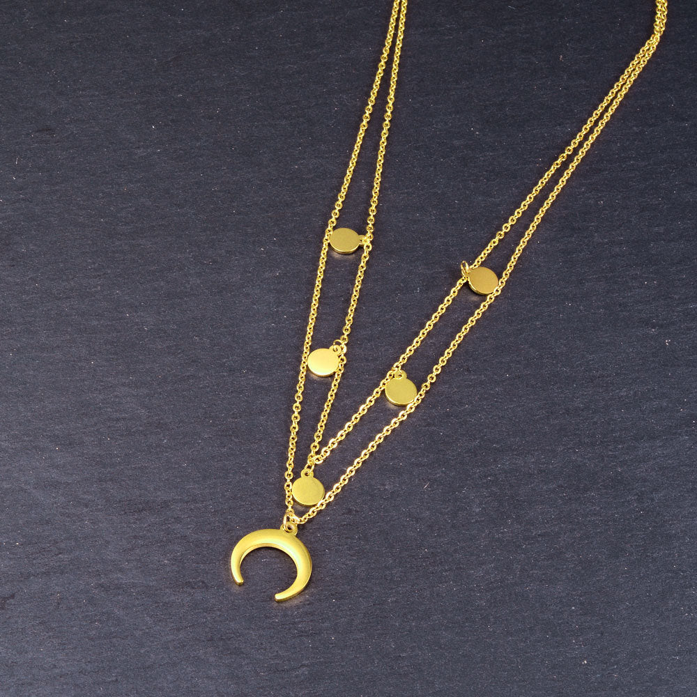 Asterism Round Round Plate Inverted Crescent Moon Necklace