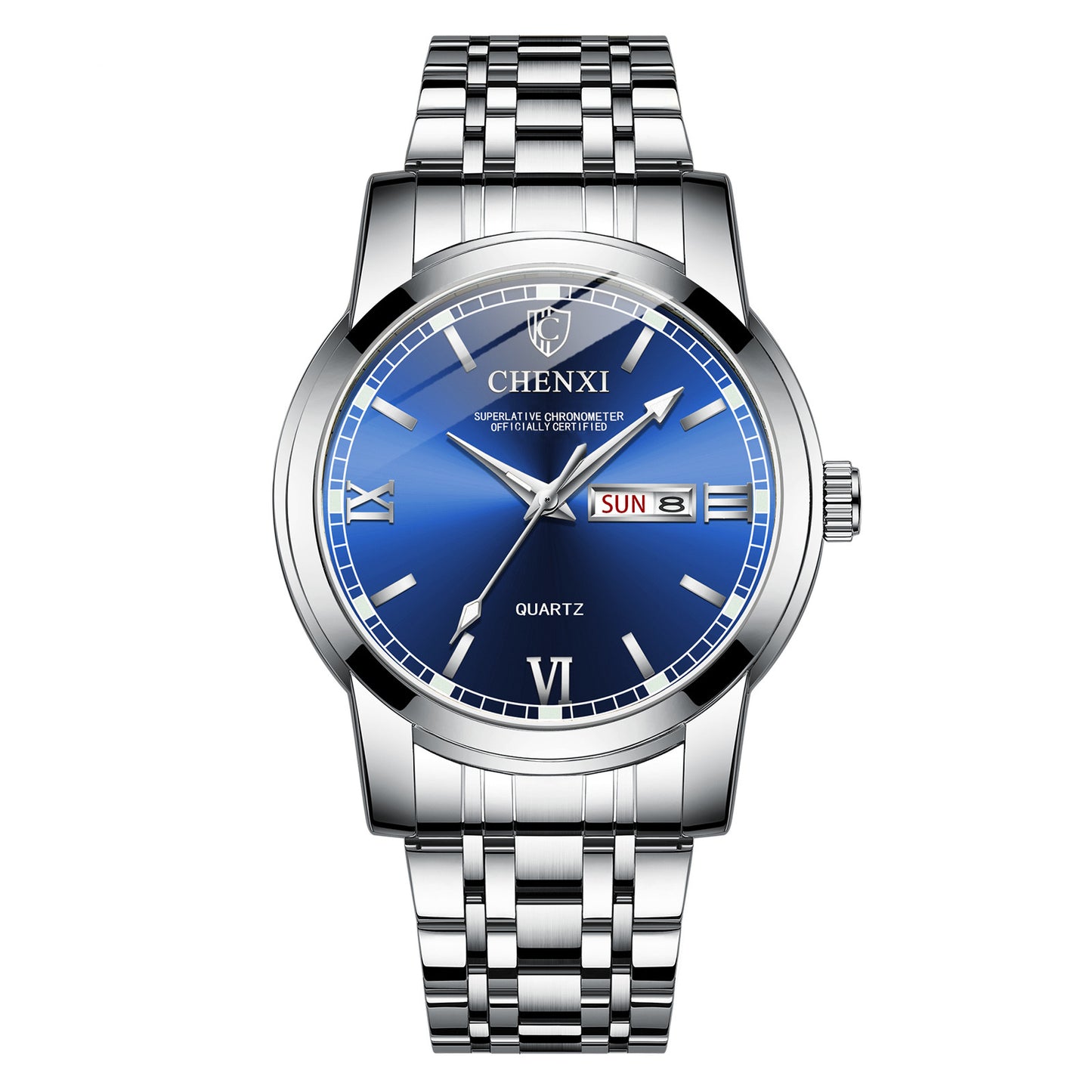 Double Calendar Luminous Waterproof Steel Belt Positive Watch