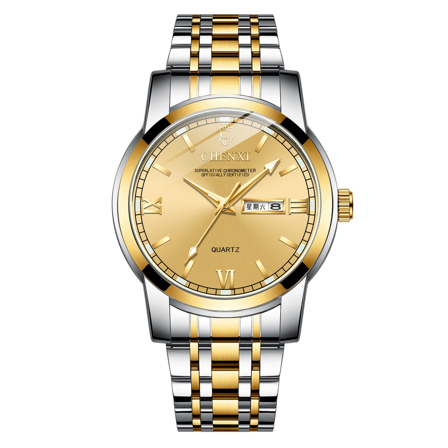 Double Calendar Luminous Waterproof Steel Belt Positive Watch