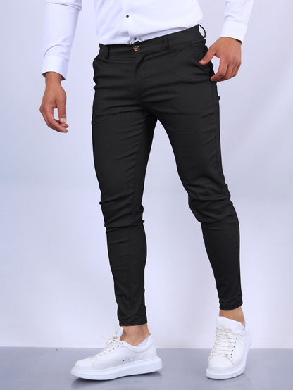 Men's Slim Button Trousers Fashion Solid Office Versatile Long PencilAir Conditioner