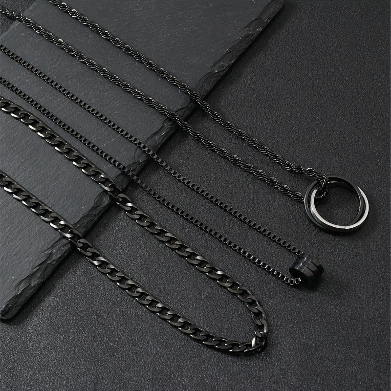 Stainless Steel Necklace Three-dimensional Cylindrical Ring Buckle Titanium Steel Necklace Suit