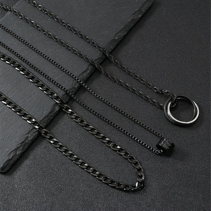 Stainless Steel Necklace Three-dimensional Cylindrical Ring Buckle Titanium Steel Necklace Suit