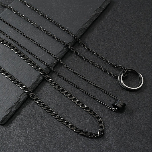 Stainless Steel Necklace Three-dimensional Cylindrical Ring Buckle Titanium Steel Necklace Suit
