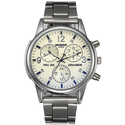 Fashion Simple Fake Three-eye Steel Belt Quartz Watch