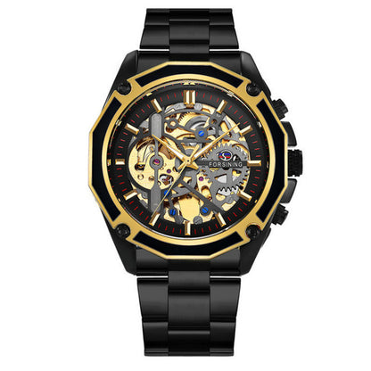 Men's waterproof hollow mechanical watch
