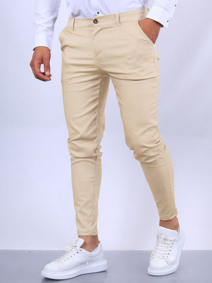 Men's Slim Button Trousers Fashion Solid Office Versatile Long PencilAir Conditioner