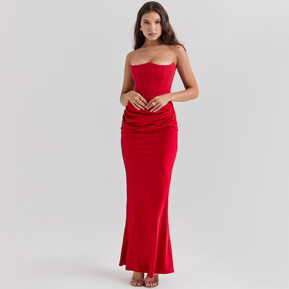 Slim Tube Top Long reDss Sexy Fashion Bandeau Backless Party Evening Dresses For Women Clothing