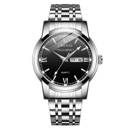 Double Calendar Luminous Waterproof Steel Belt Positive  Watch