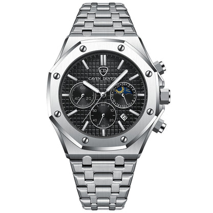 Waterproof High-grade Three Eyes And Six Needles Multi-functional Moon Phase Men's Steel Strap Watch