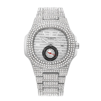 Couple Watch Fashion And Fully-jewelled Calendar Quartz