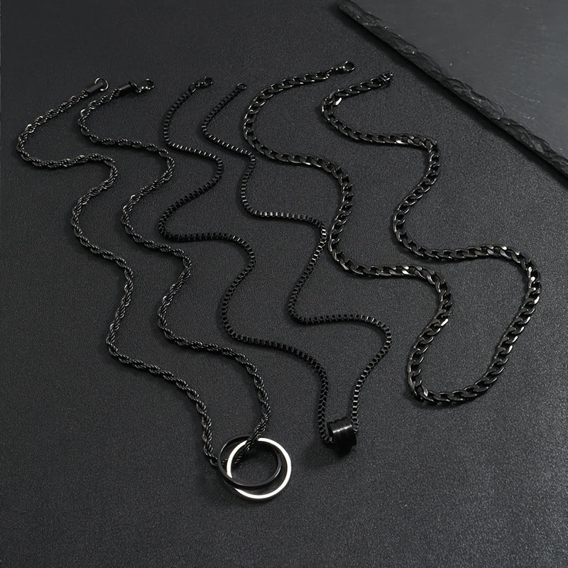 Stainless Steel Necklace Three-dimensional Cylindrical Ring Buckle Titanium Steel Necklace Suit