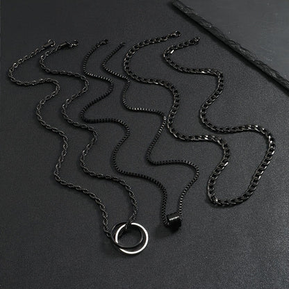 Stainless Steel Necklace Three-dimensional Cylindrical Ring Buckle Titanium Steel Necklace Suit