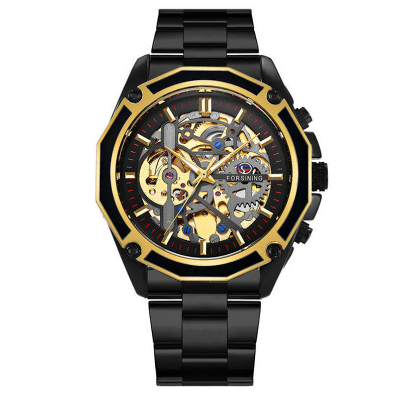 Men's waterproof hollow mechanical watch