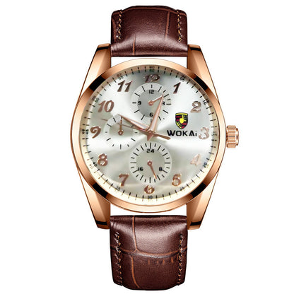 Fashion Simple Fake Three-eye Steel Belt Quartz Watch