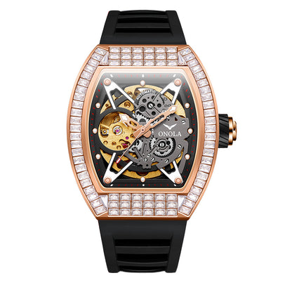 Hollow Automatic Mechanical Watch Men's Silicone Band Waterproof