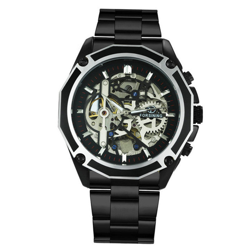 Men's waterproof hollow mechanical watch