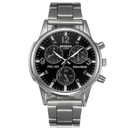 Fashion Simple Fake Three-eye Steel Belt Quartz Watch
