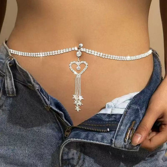 Tassel Love Heart Belly Ring Waist Chain Sexy Cutout