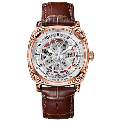 Stainless Steel Automatic Mechanical Men's Leather Belt Watch