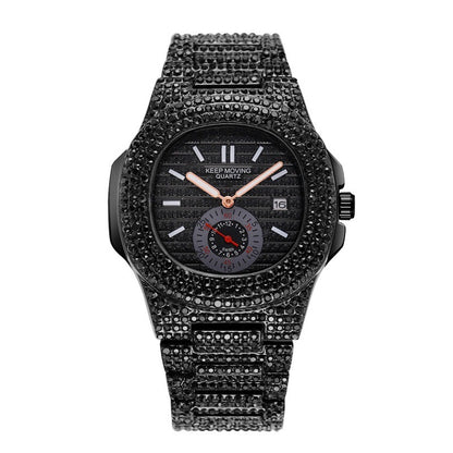 Couple Watch Fashion And Fully-jewelled Calendar Quartz