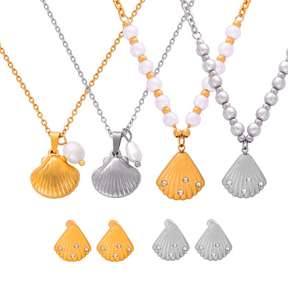 French Vintage Shell Jeweled Pendant Design Sense