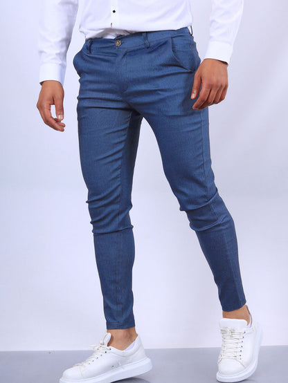 Men's Slim Button Trousers Fashion Solid Office Versatile Long PencilAir Conditioner