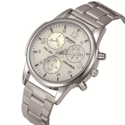 Fashion Simple Fake Three-eye Steel Belt Quartz Watch
