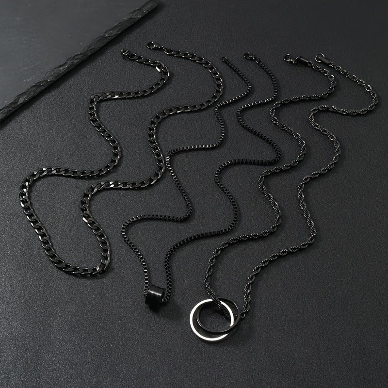 Stainless Steel Necklace Three-dimensional Cylindrical Ring Buckle Titanium Steel Necklace Suit