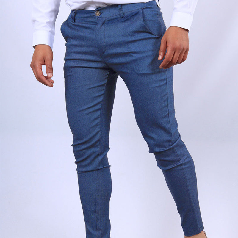 Men's Slim Button Trousers Fashion Solid Office Versatile Long PencilAir Conditioner