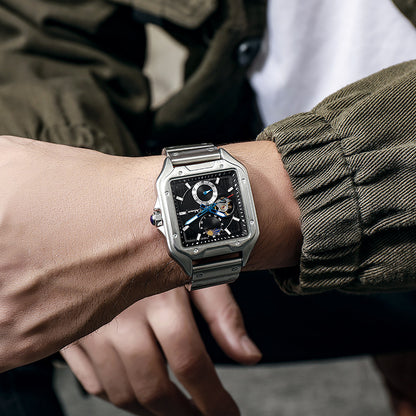 Flywheel Waterproof Hollow Out Trendy Men's Square Automatic Mechanical Watch
