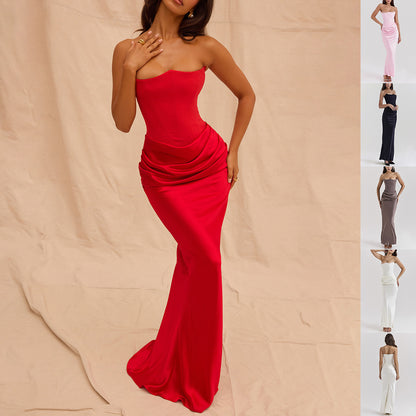 Slim Tube Top Long reDss Sexy Fashion Bandeau Backless Party Evening Dresses For Women Clothing