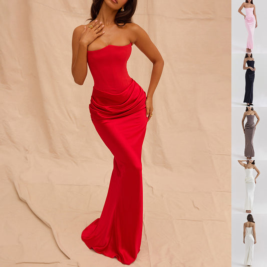 Slim Tube Top Long reDss Sexy Fashion Bandeau Backless Party Evening Dresses For Women Clothing