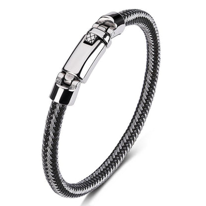 Hand-woven Leather Stainless Steel Classic Light Luxury Men And Women Bracelet